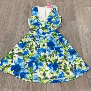 Elegant Floral Midi Dress in Blue and Green